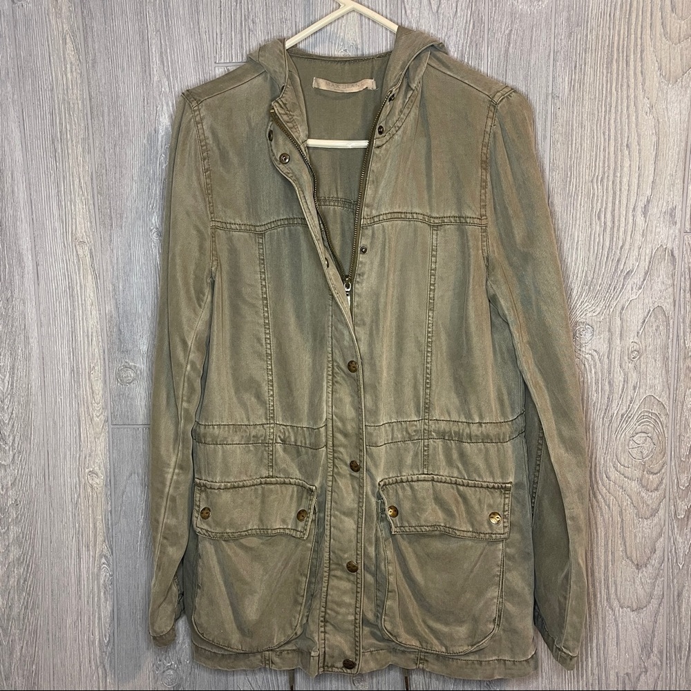 $120 Max Jeans Tencel Olive Green Khaki Military Style Hood Small